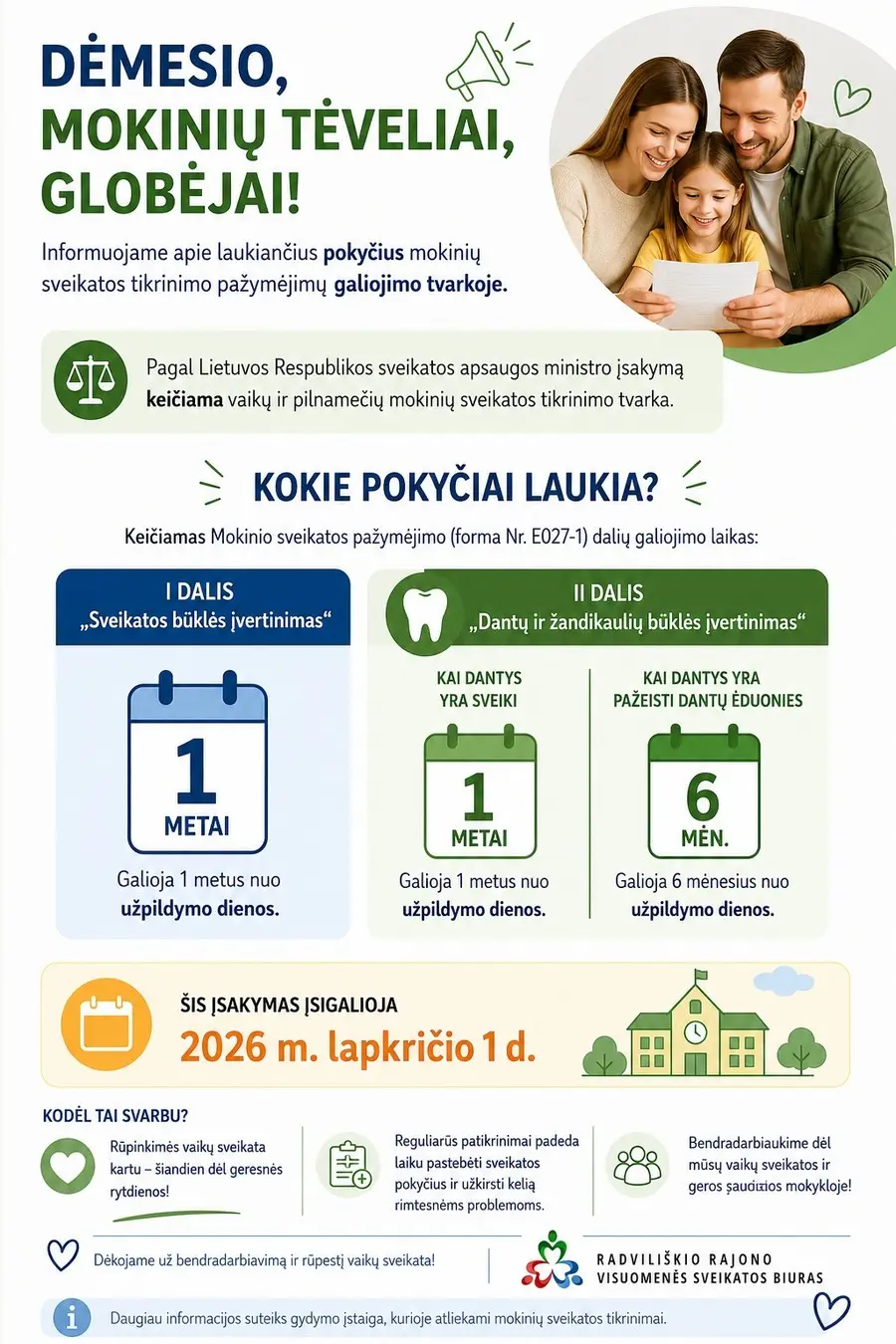 Svarbi informacija mokinių tėvams ir globėjams