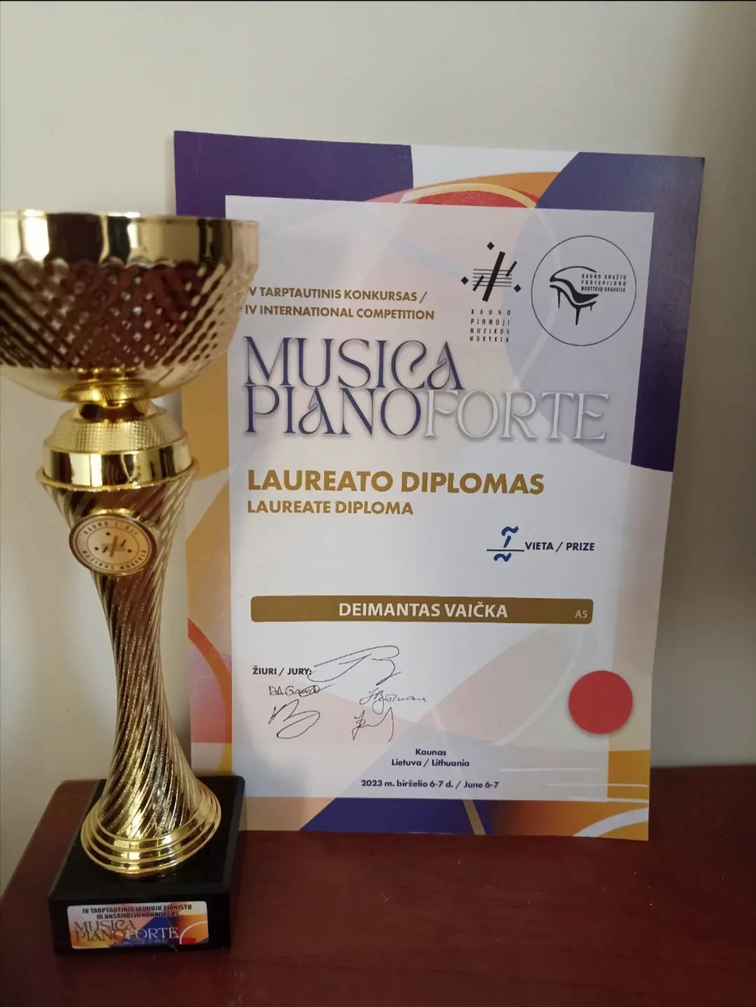 Deimanto laimėjimas – I vieta tarptautiniame konkurse ,,MUSICA PIANOFORTE”
