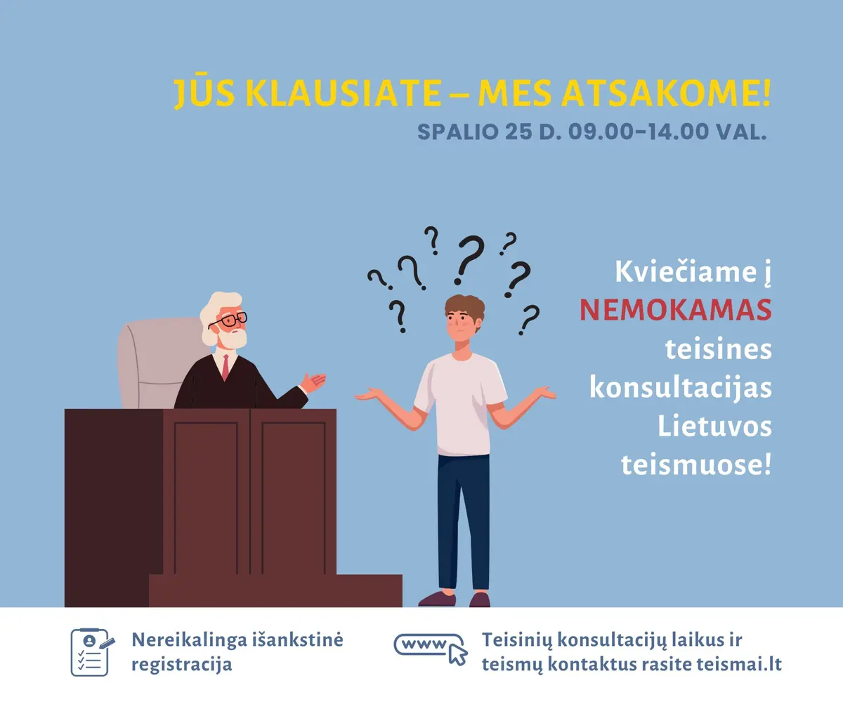 Spalio 25 d. Šiaulių apylinkės teisme vyks nemokamos teisinės konsultacijos