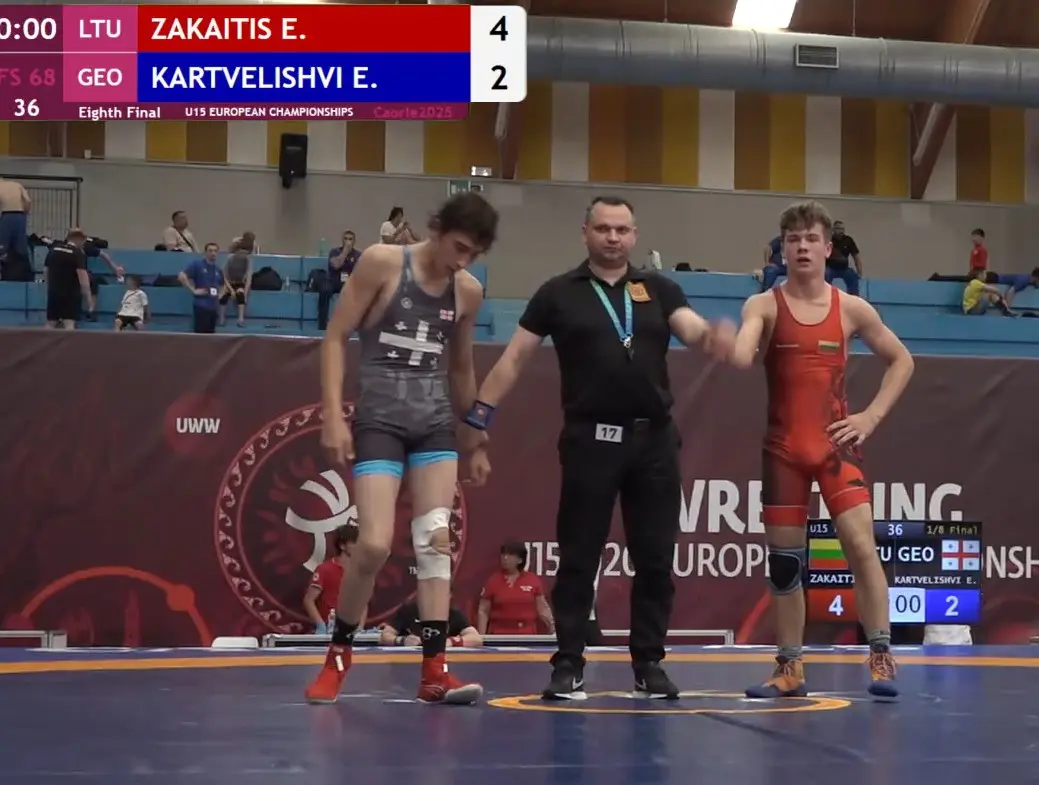 Elvinas Žakaitis Europos U15 laisvųjų imtynių čempionate Kaorlėje užėmė 9-ąją vietą