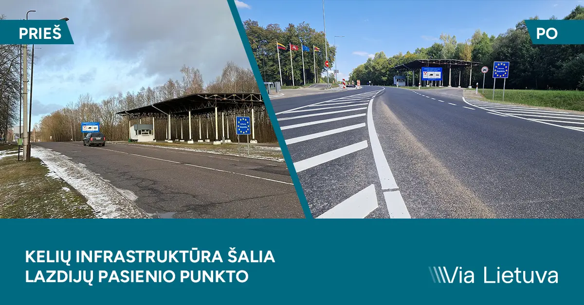 Atnaujinta pasienio kelių infrastruktūra: baigti kelio remonto darbai šalia Lazdijų pasienio punkto