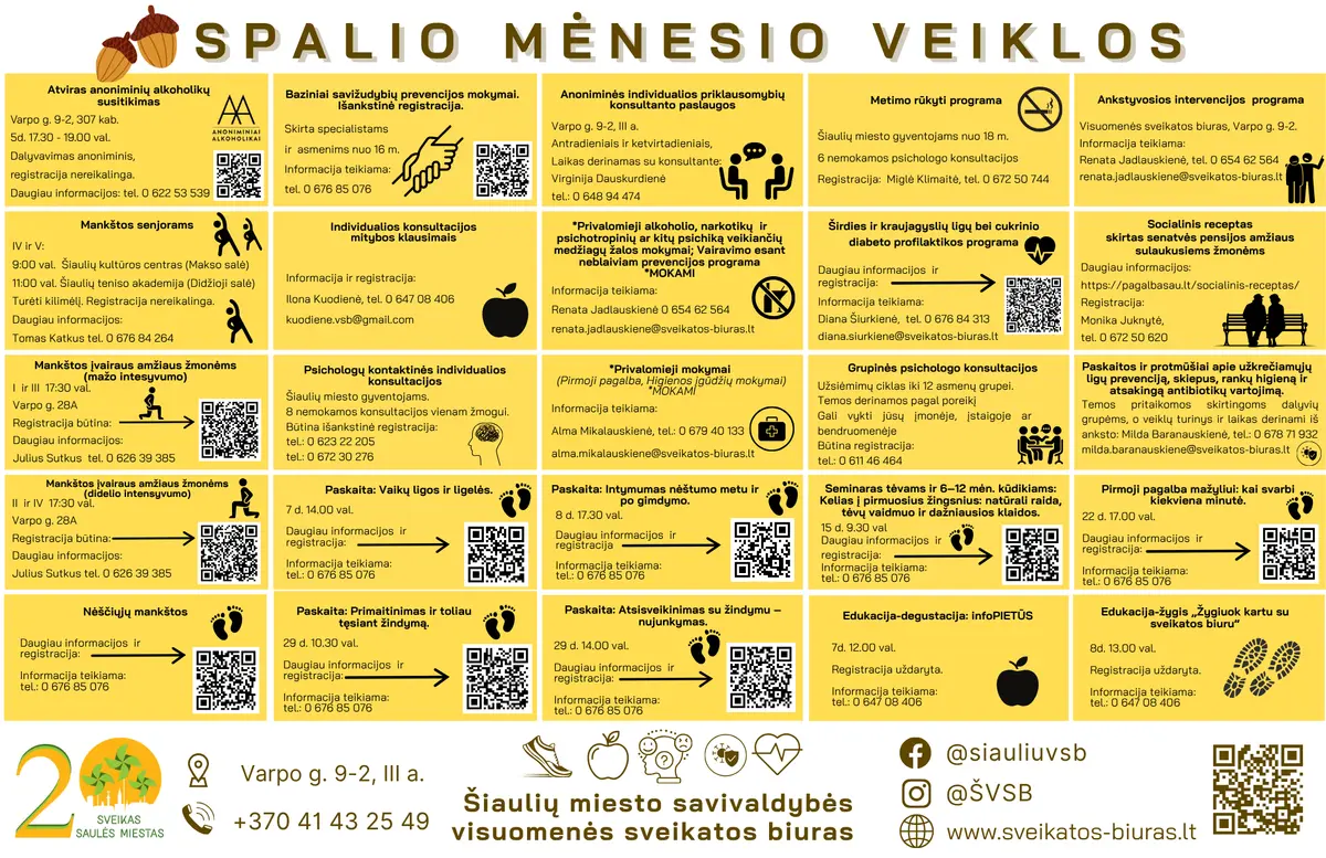 Visuomenės sveikatos biuro spalio mėnesio veiklų kalendorius