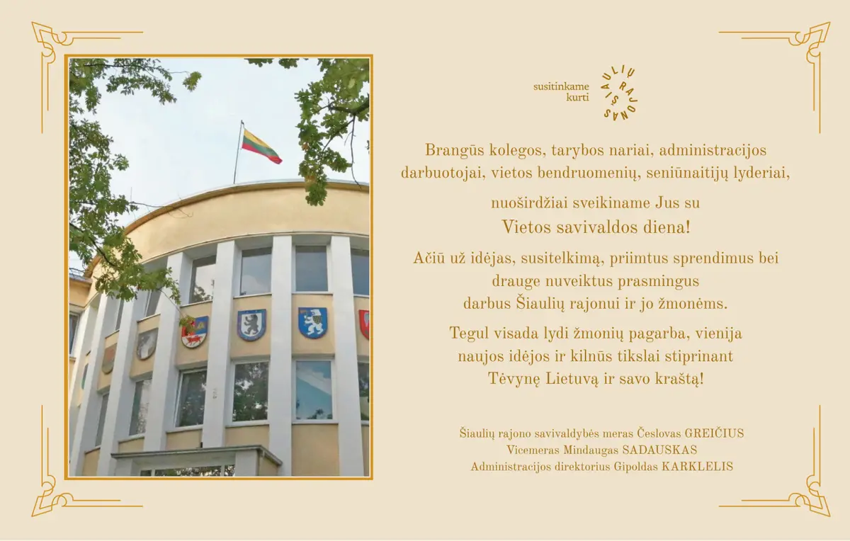Savivaldybės vadovų sveikinimas vietos savivaldos dienos proga